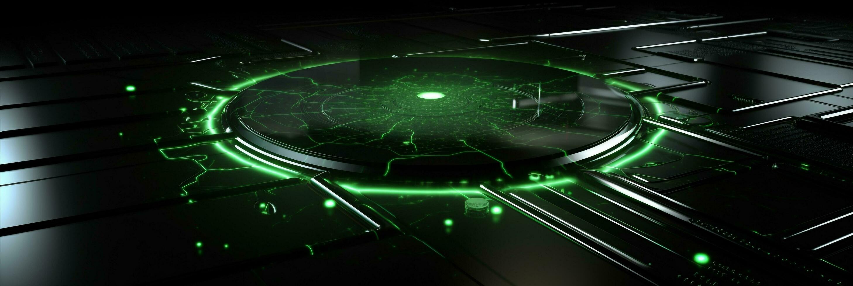 Abstract tech floor background Abstract technology floor background Abstract technology background hexagons green neon lights background Abstract 3D background AI generated photo