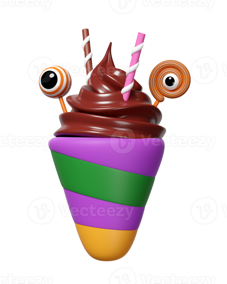 3d halloween holiday party with ice cream cone, sweet lollipop isolated. 3d render illustration png
