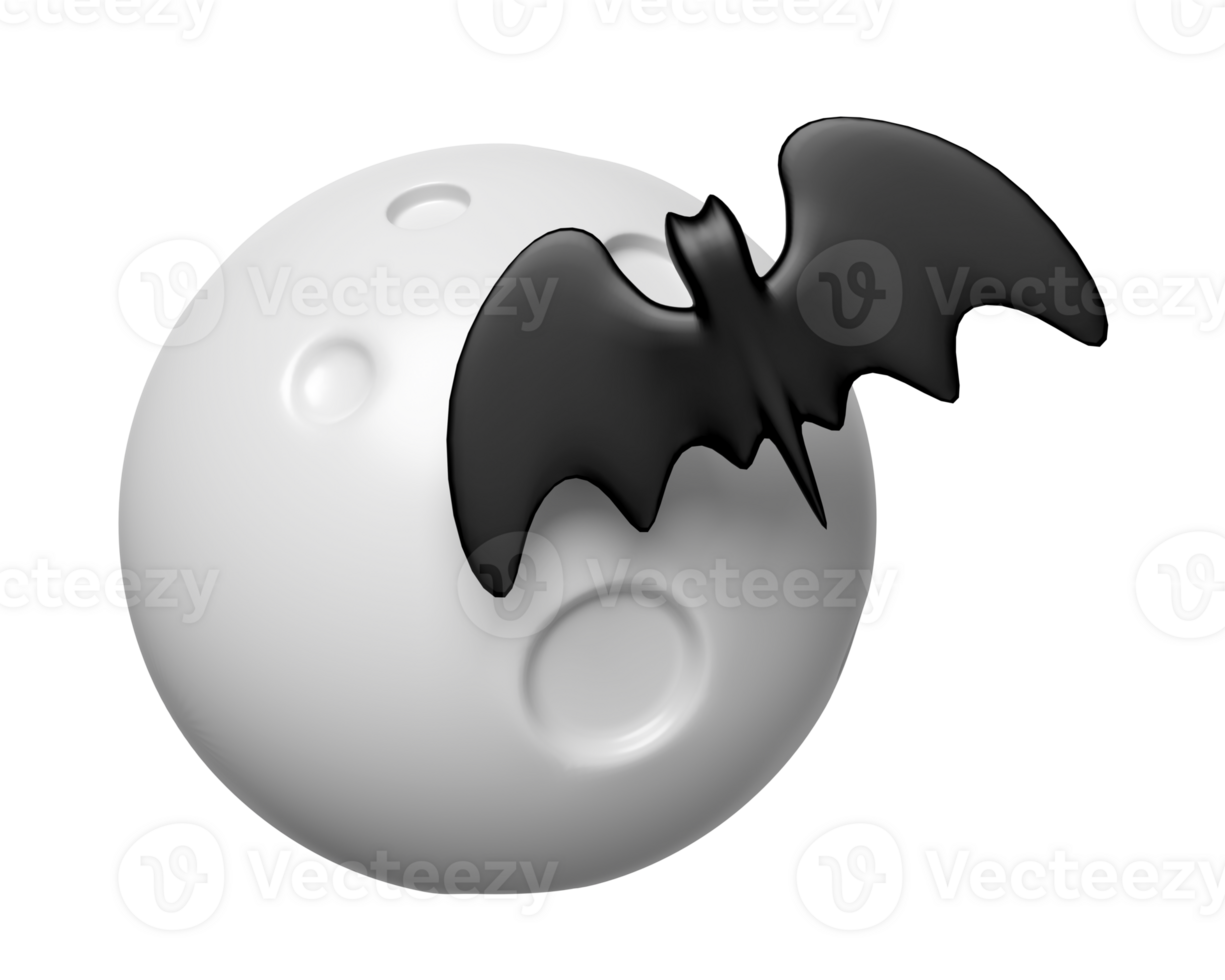 3d happy halloween party with full moon, bat isolated. 3d render illustration png