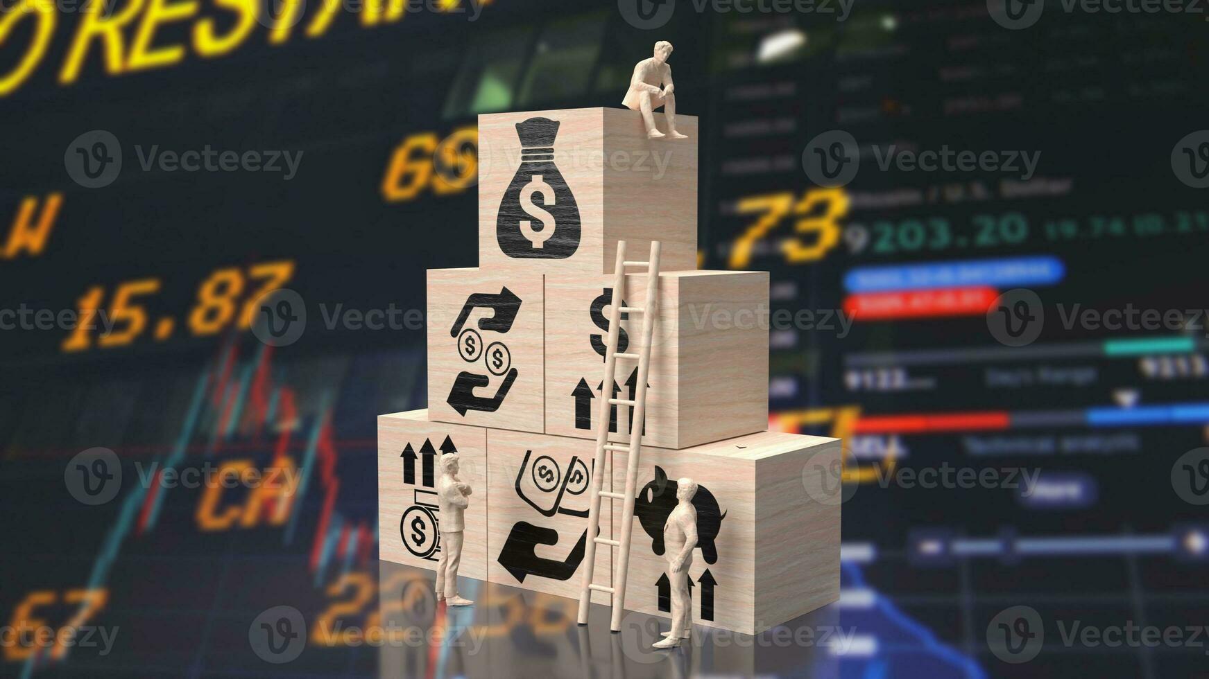 The icon on wood cube for Business concept 3d rendering photo
