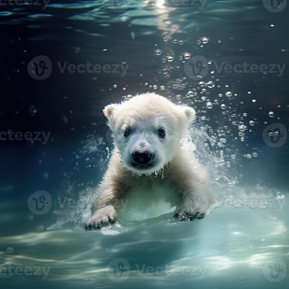 a polar bear swimming in the water photo