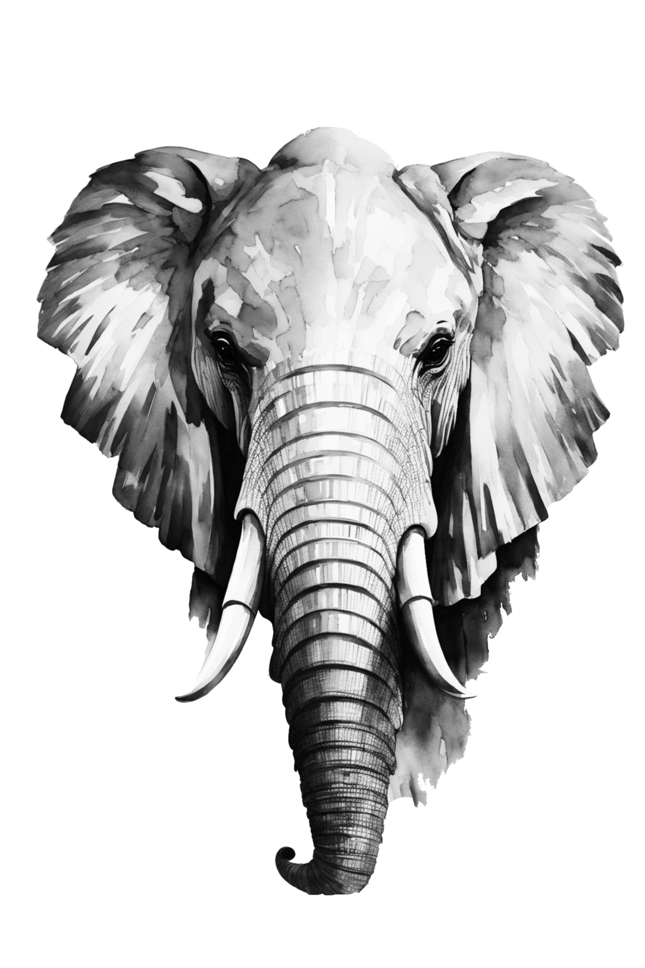 Black and white Elephant head AI generated 28746746 PNG