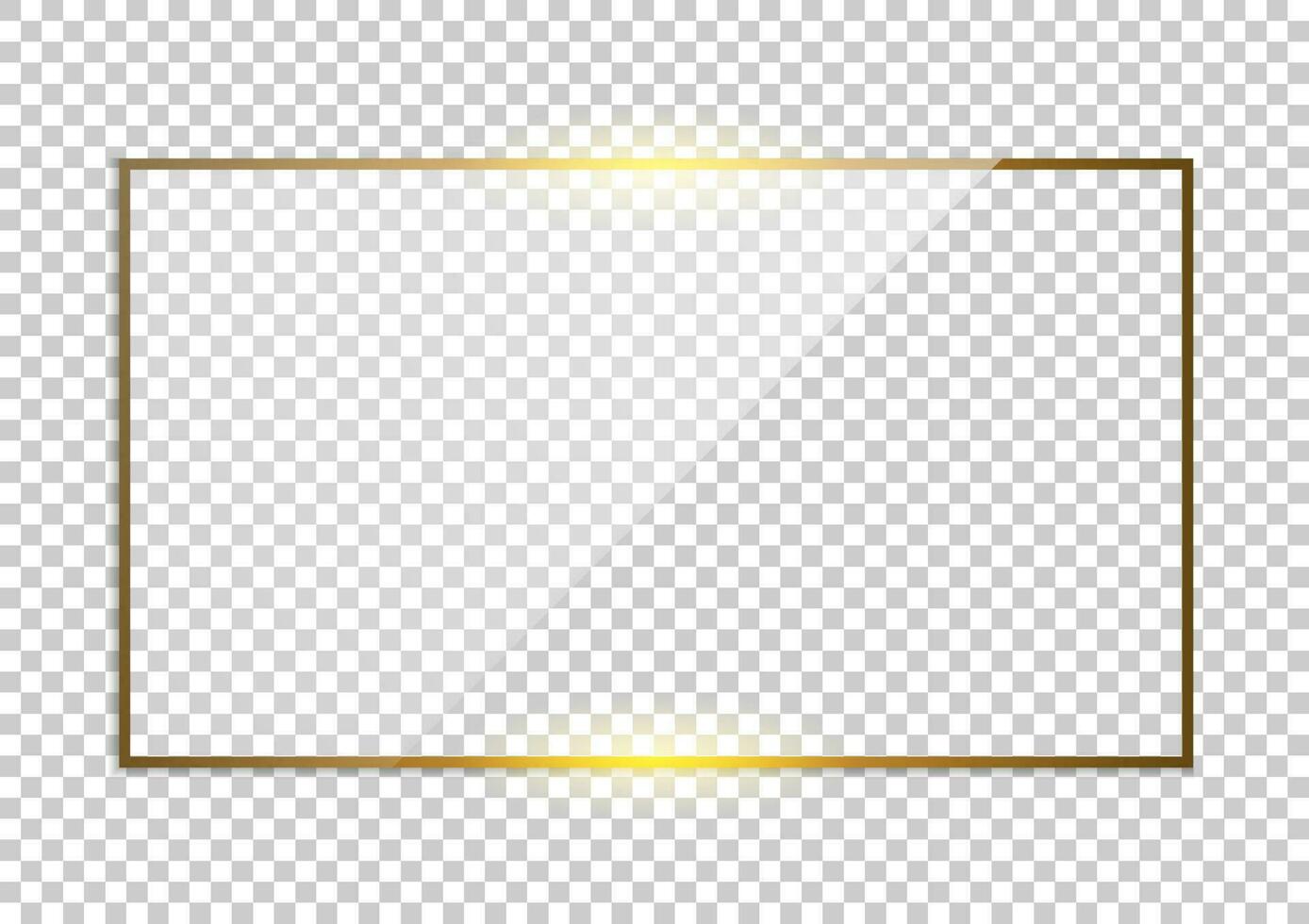 Gold frame. Rectangle luxury glowing border blank background. vector