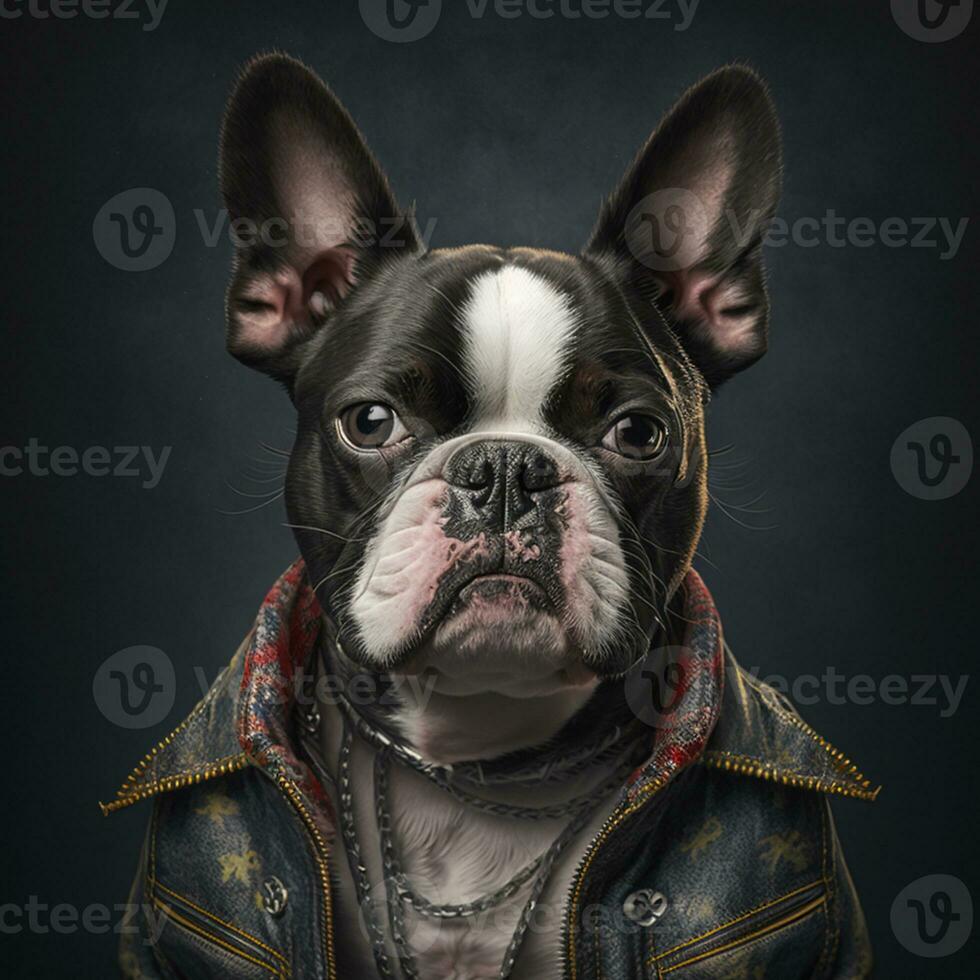 araffe dog wearing a leather jacket and a bandana. generative ai. photo