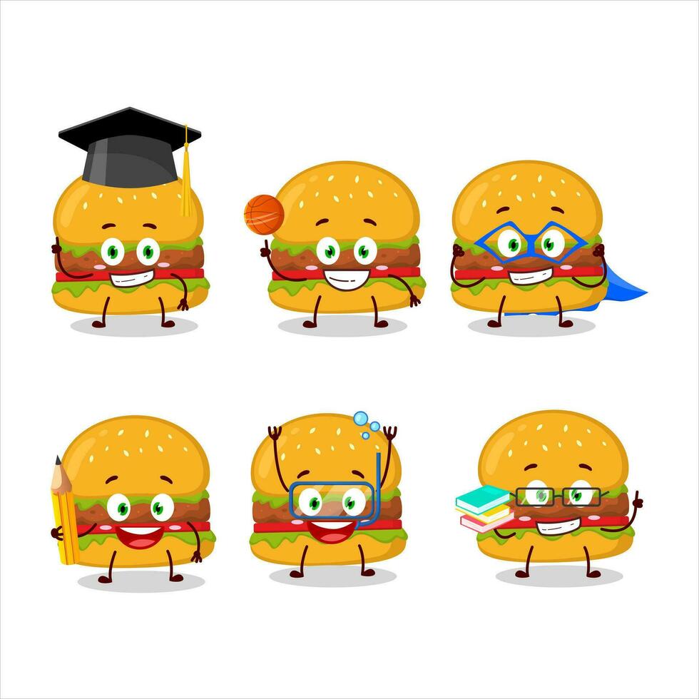 School student of hamburger cartoon character with various expressions vector