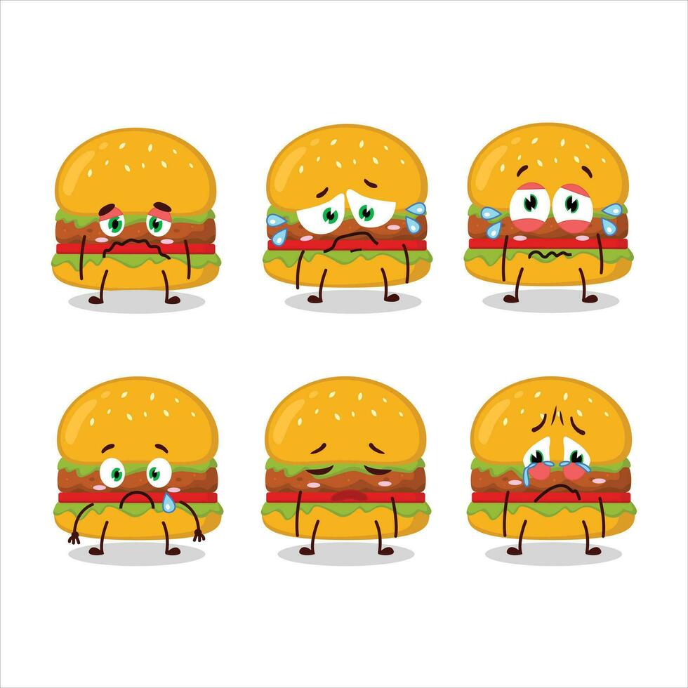 hamburguesa dibujos animados en personaje con triste expresión vector