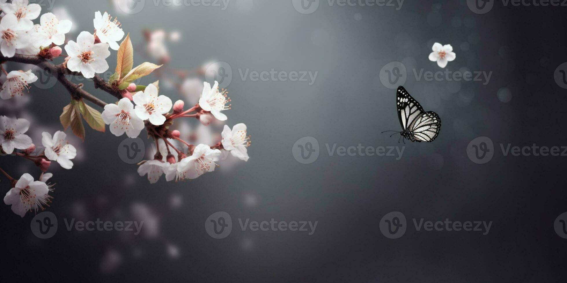 there is a butterfly that is flying around a tree. generative ai. photo