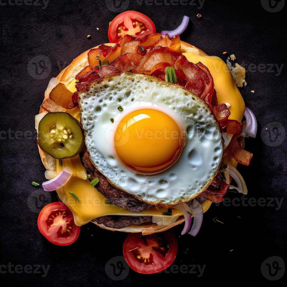 a plate of food with an egg and sliced tomatoes photo