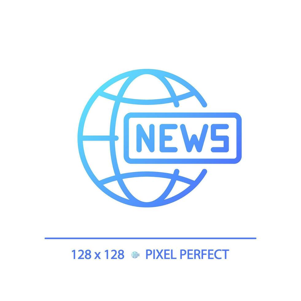 2D pixel perfect gradient global news icon, isolated vector, thin line blue illustration representing journalism. vector