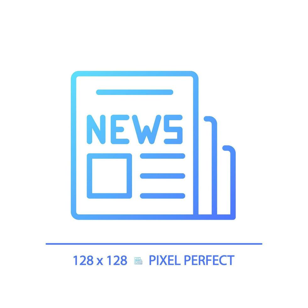 2D pixel perfect gradient newspaper icon, isolated vector, thin line blue illustration representing journalism. vector