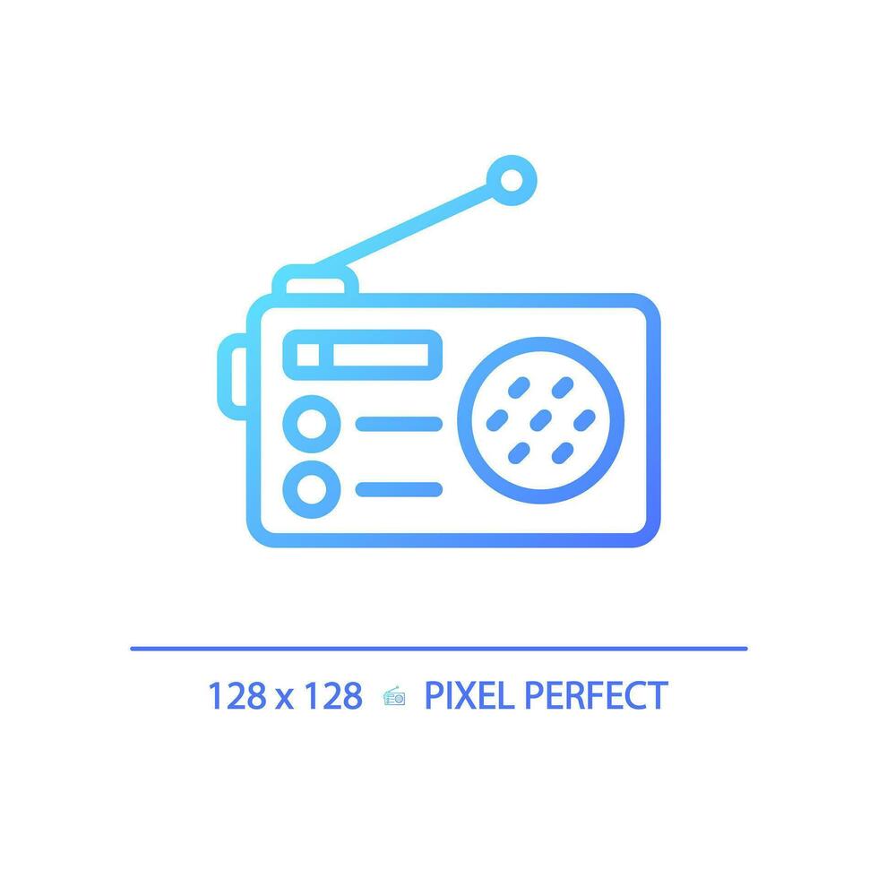 2D pixel perfect gradient radio icon, isolated vector, thin line blue illustration representing journalism. vector