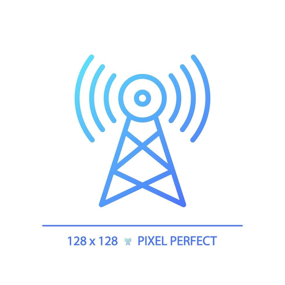 2D pixel perfect gradient satellite tower icon, isolated vector, thin line blue illustration representing journalism. vector