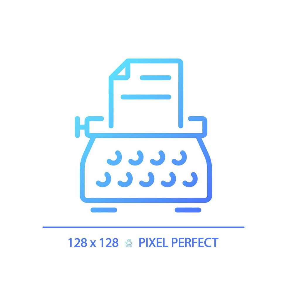 2D pixel perfect gradient typewriter icon, isolated vector, thin line blue illustration representing journalism. vector