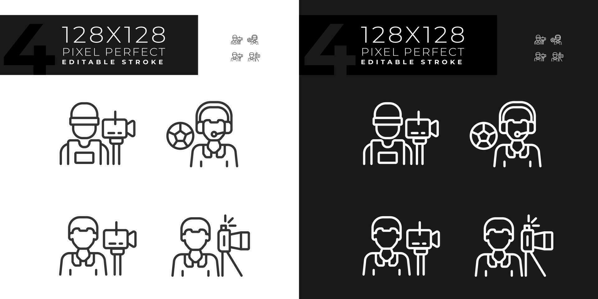 Pixel perfect set of dark and light icons representing journalism, editable thin line illustration. vector