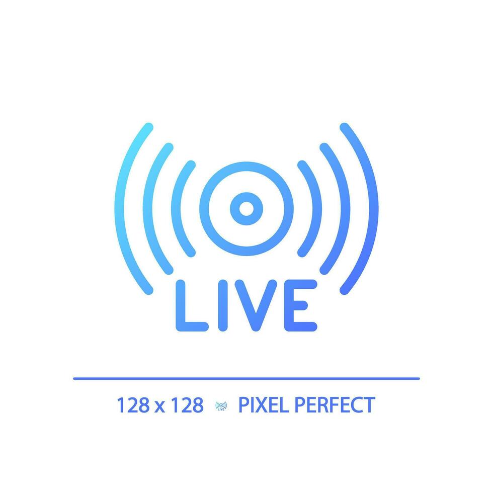 2D pixel perfect gradient live stream icon, isolated vector, thin line blue illustration representing journalism. vector