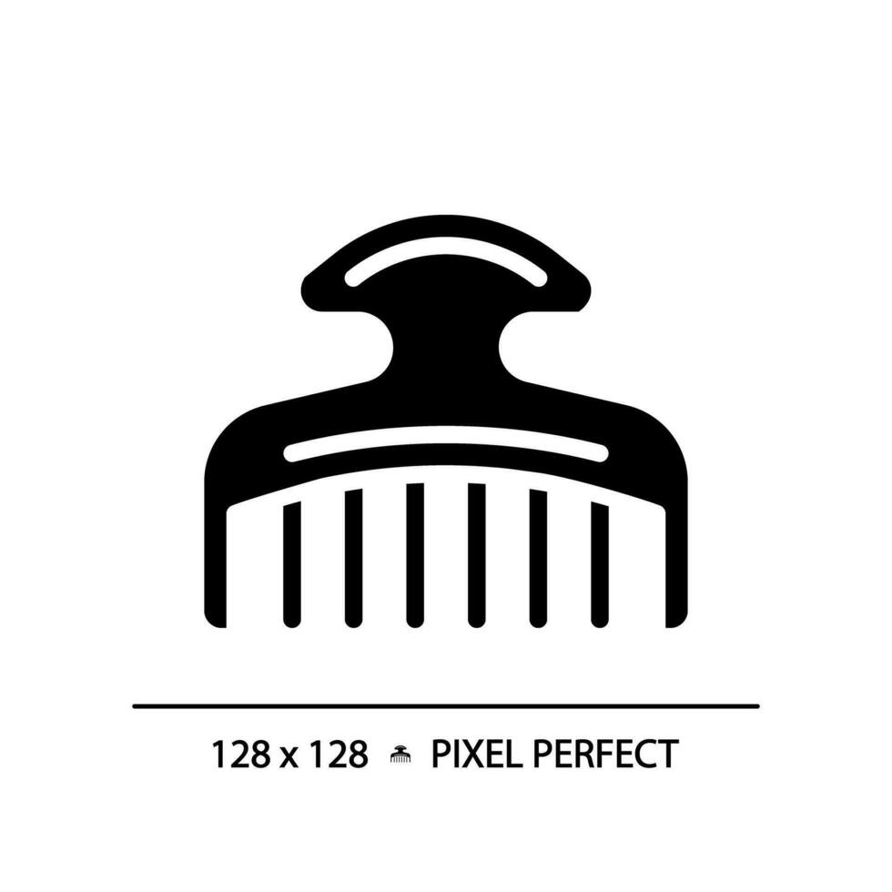 2D pixel perfect hair comb glyph style icon, isolated vector, haircare simple black silhouette illustration. vector