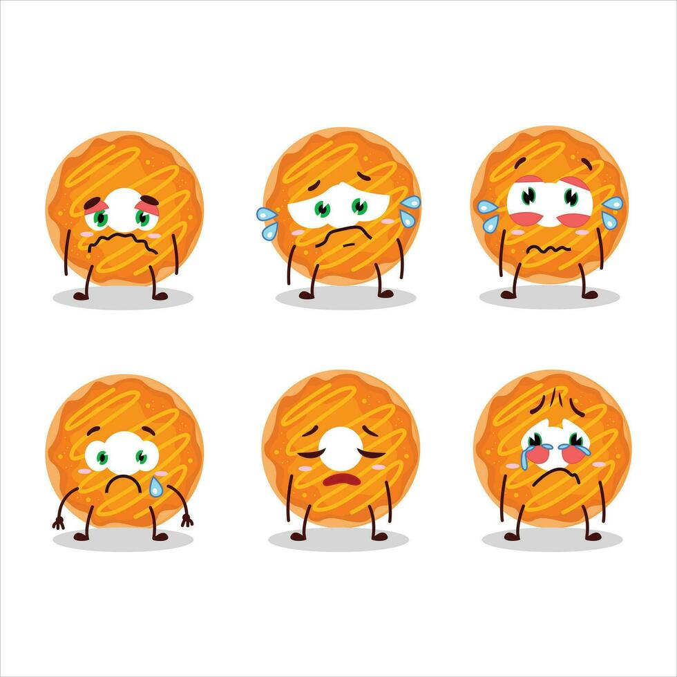 Orange cream donut cartoon character with sad expression vector
