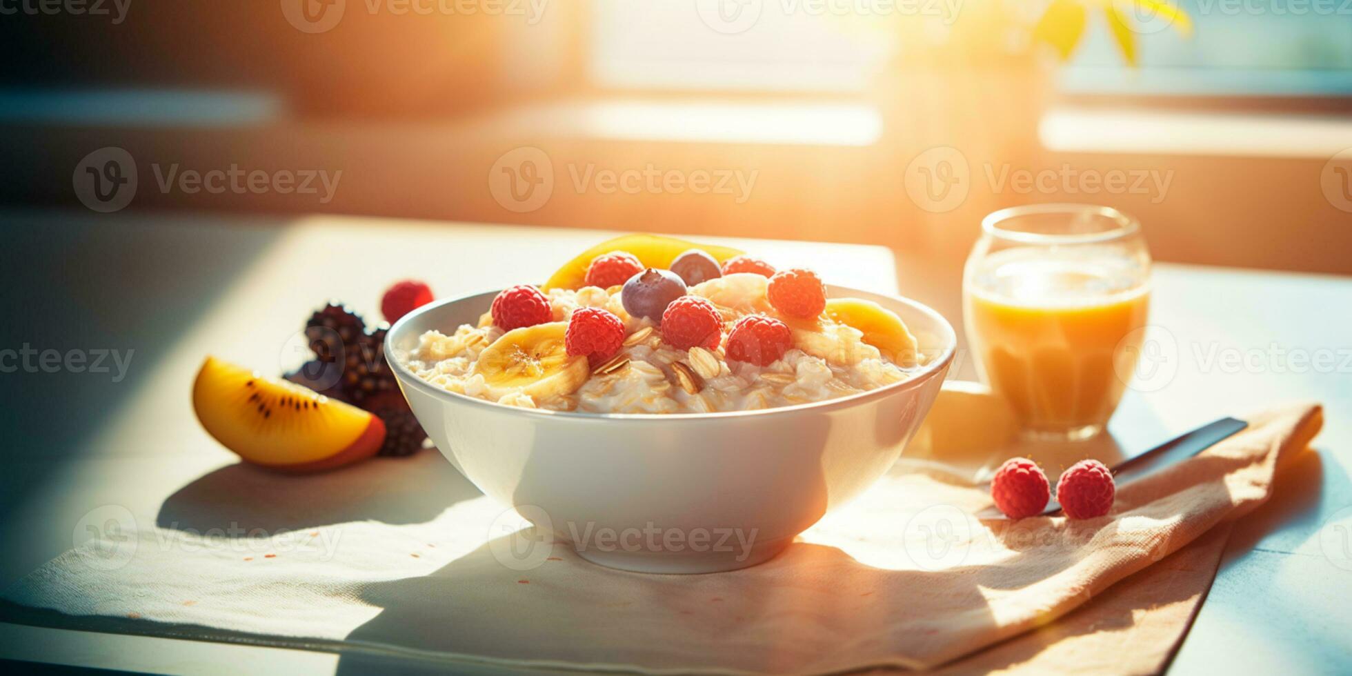 Porridge with fruit and berries. Healthy breakfast. Proper nutrition. photo