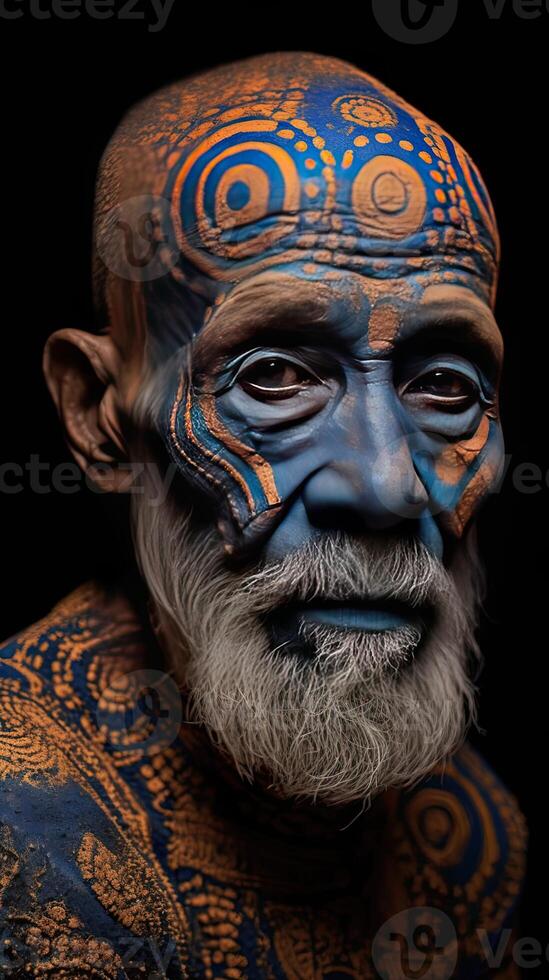 un hombre con pintado cara y barba ai generativo foto