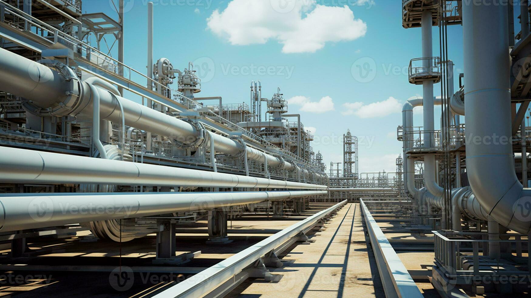 gas pipeline. petrochemical plant. oil refinery and industrial petroleum transfer processing in factory. generative AI photo