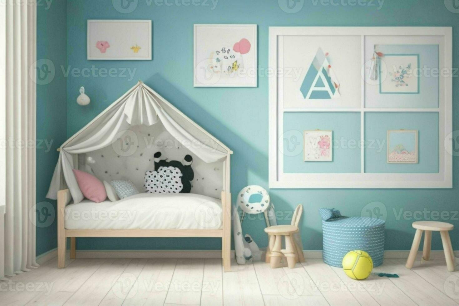 Interior kid's room and wall frame. Pro Photo