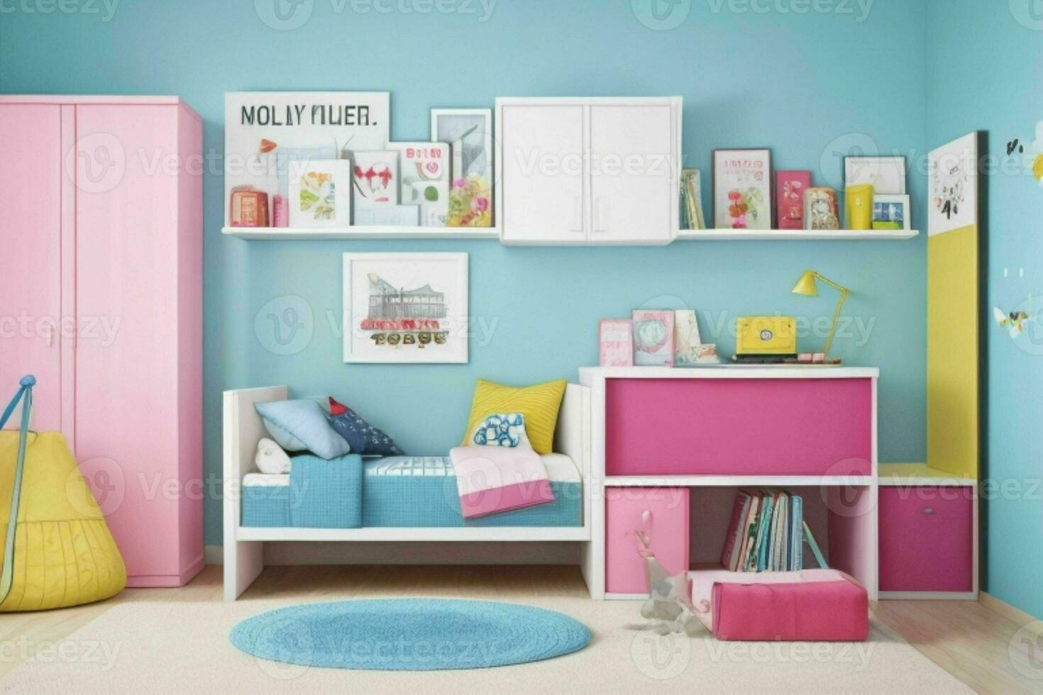 Interior kid's room and wall frame. Pro Photo