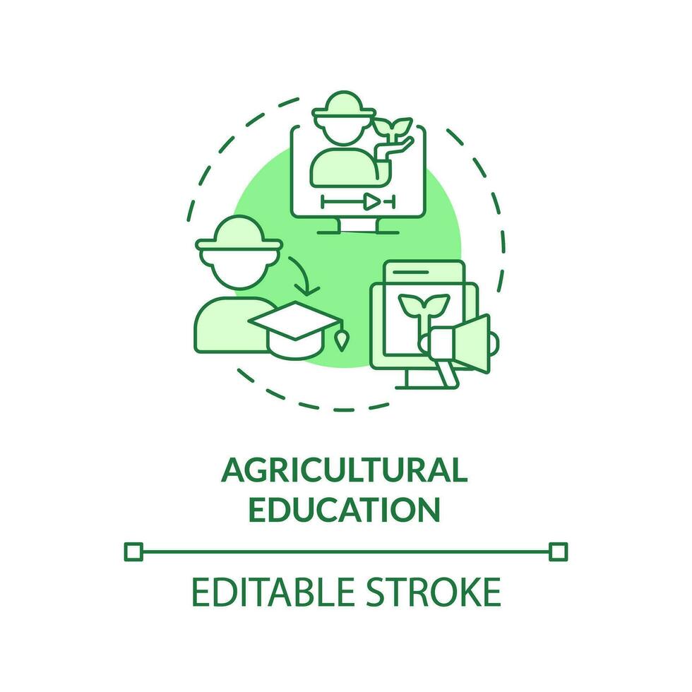 agrícola educación verde concepto icono. habilidad desarrollo. formación programa. agricultura industria. cosecha ciencia. redondo forma línea ilustración. resumen idea. gráfico diseño. fácil a utilizar vector