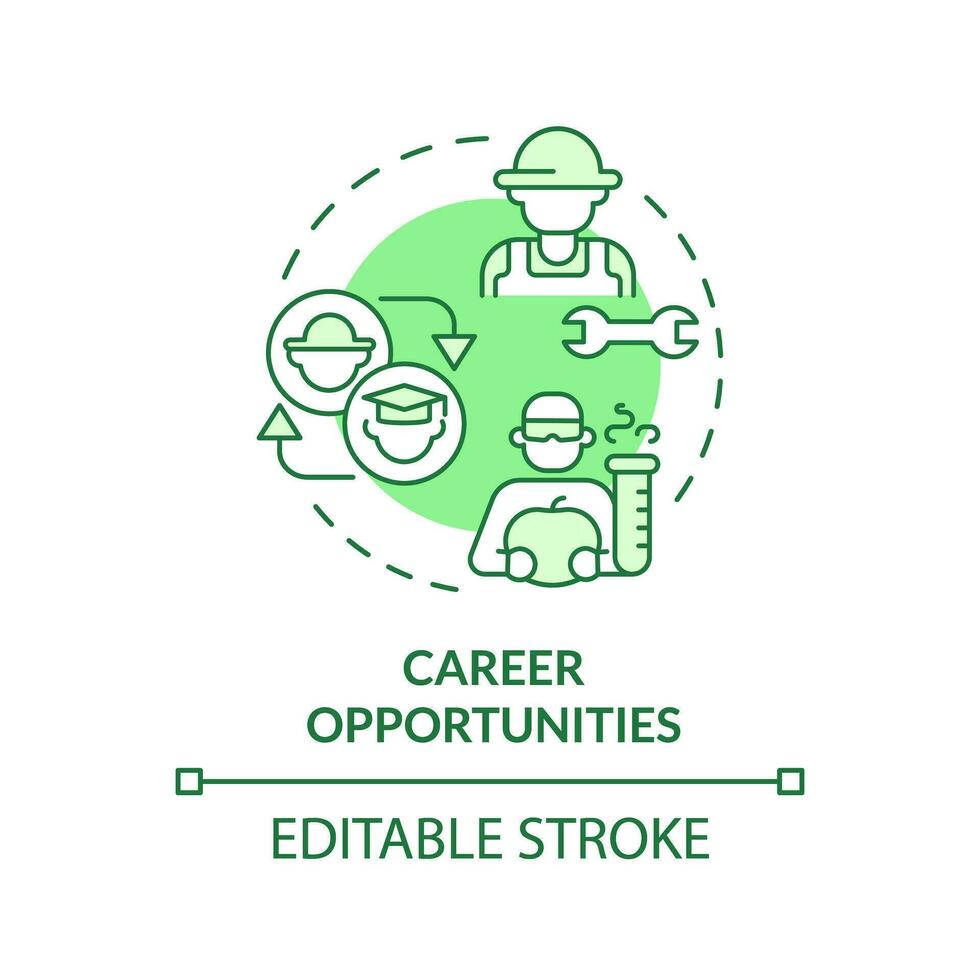 Career opportunities green concept icon. College education. Professional development. Agriculture industry. Life science. Round shape line illustration. Abstract idea. Graphic design. Easy to use vector