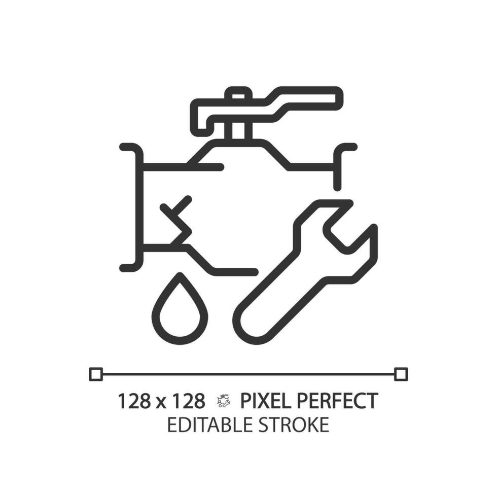 2D pixel perfect editable black pipeline leakage icon, isolated vector, thin line illustration representing plumbing. vector