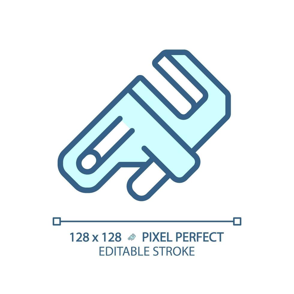 2D pixel perfect editable blue adjustable wrench icon, isolated vector, thin line illustration representing plumbing. vector
