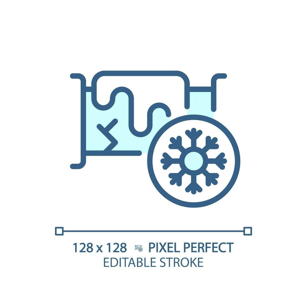 2D pixel perfect editable blue cold water pipeline icon, isolated vector, thin line illustration representing plumbing. vector