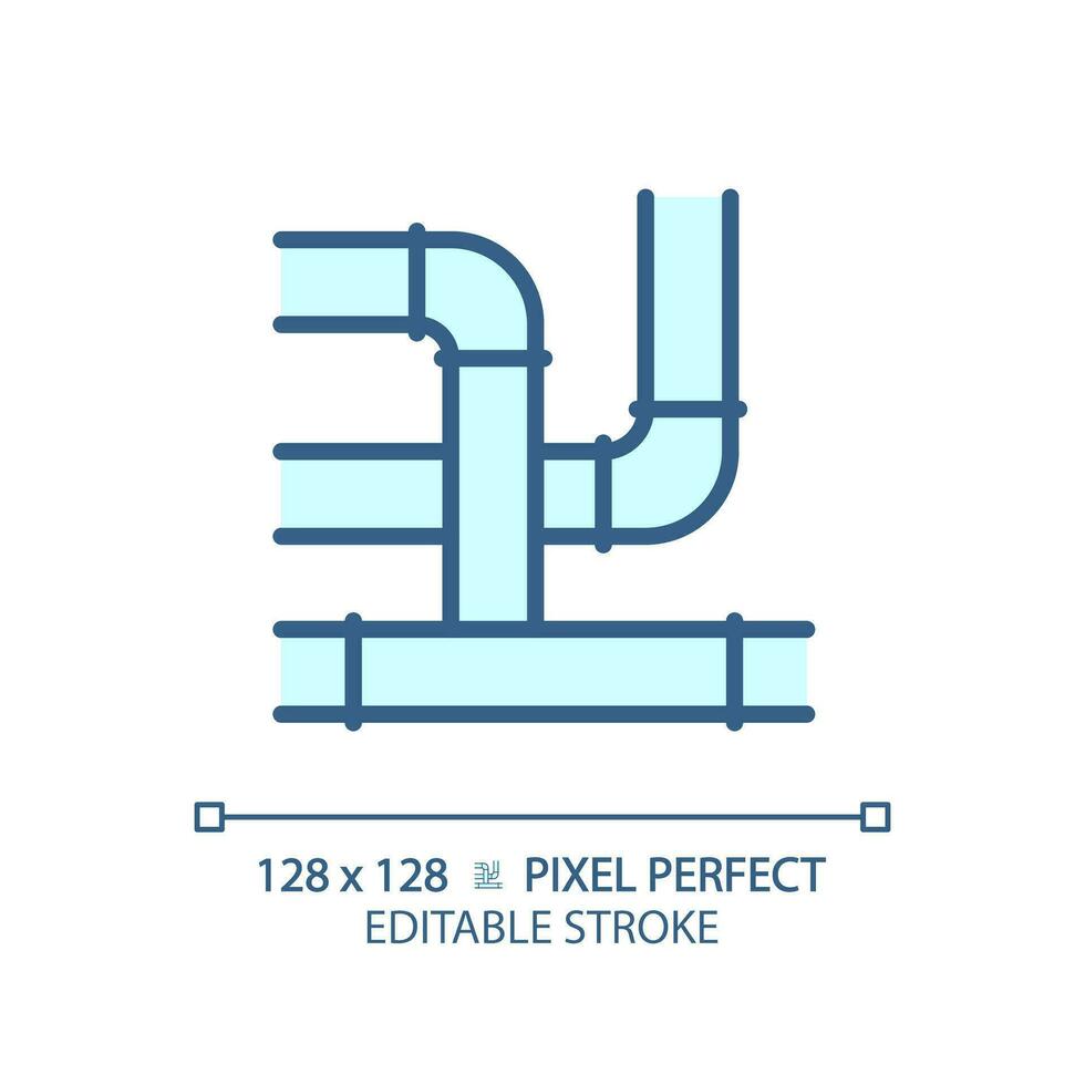 2D pixel perfect editable blue pipeline icon, isolated vector, thin line illustration representing plumbing. vector