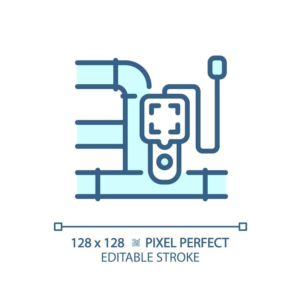2D pixel perfect editable blue pipeline and device icon, isolated vector, thin line illustration representing plumbing. vector