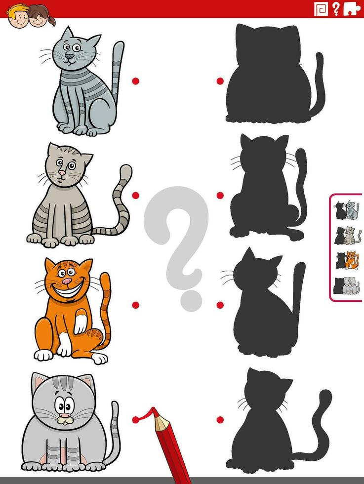 educational shadow game with cartoon cat characters vector