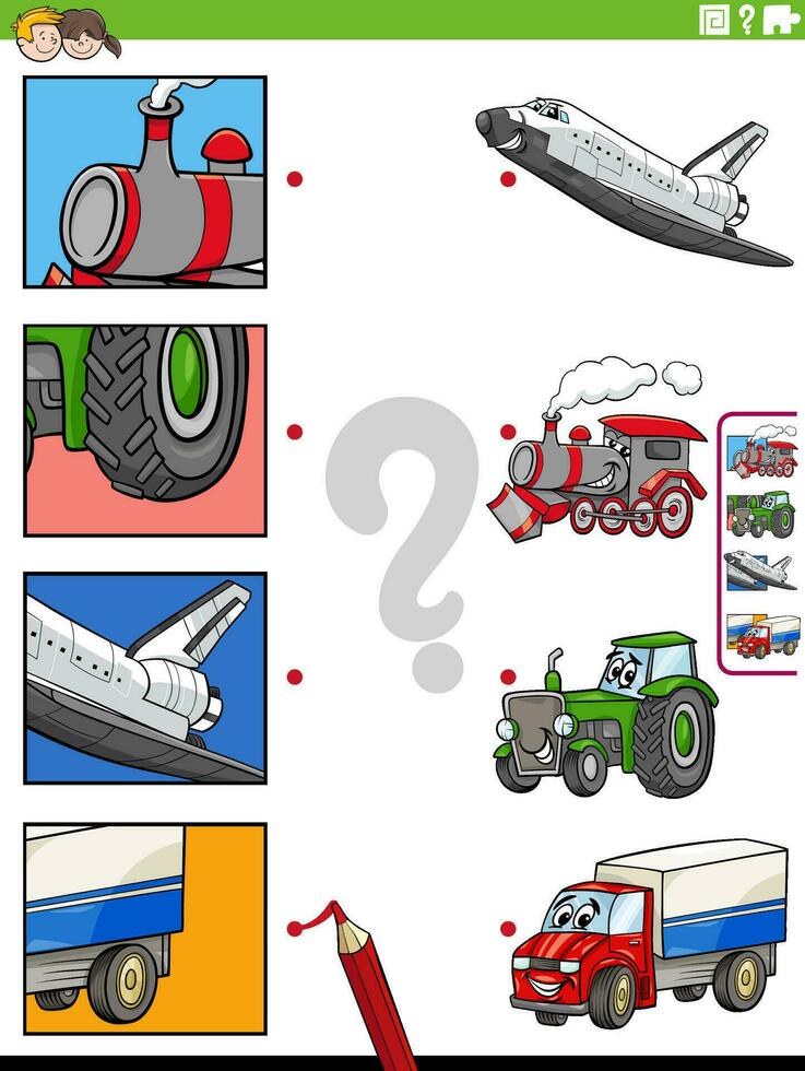 match vehicles and clippings educational game vector