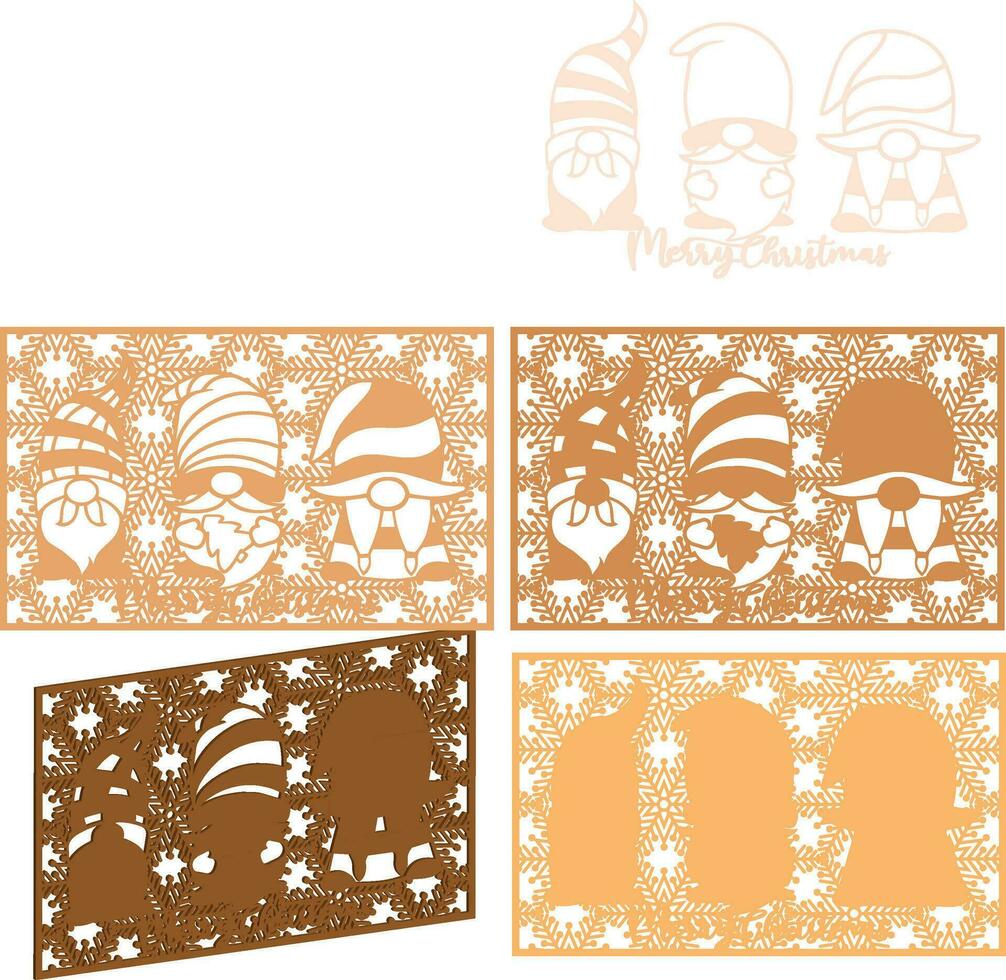 Christmas Gnomes, Multilayer Wood Cut and Paper Cut Template vector