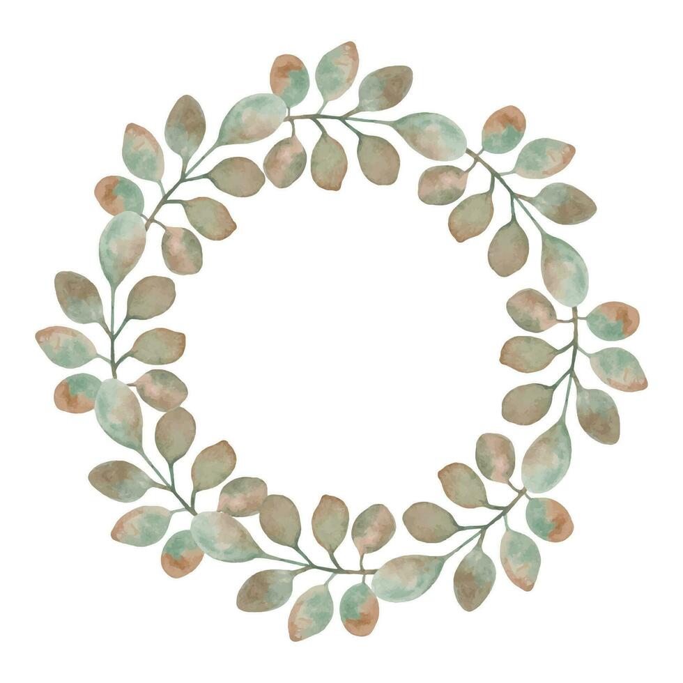 Autumn wreath of branches with leaves.Thanksgiving. Watercolor vector clipart. Isolated handmade art.