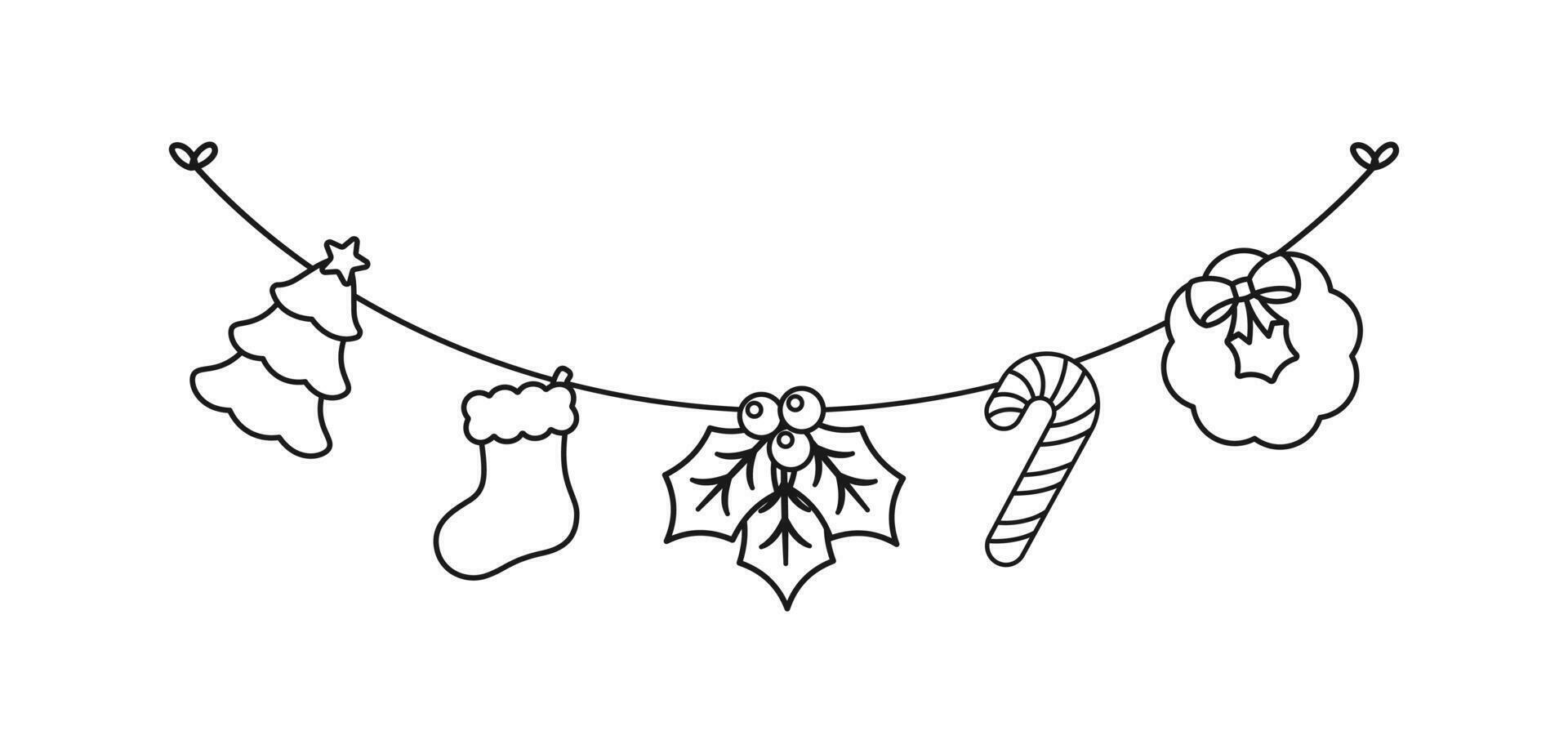 Christmas Garland Outline Doodle Vector Illustration Christmas