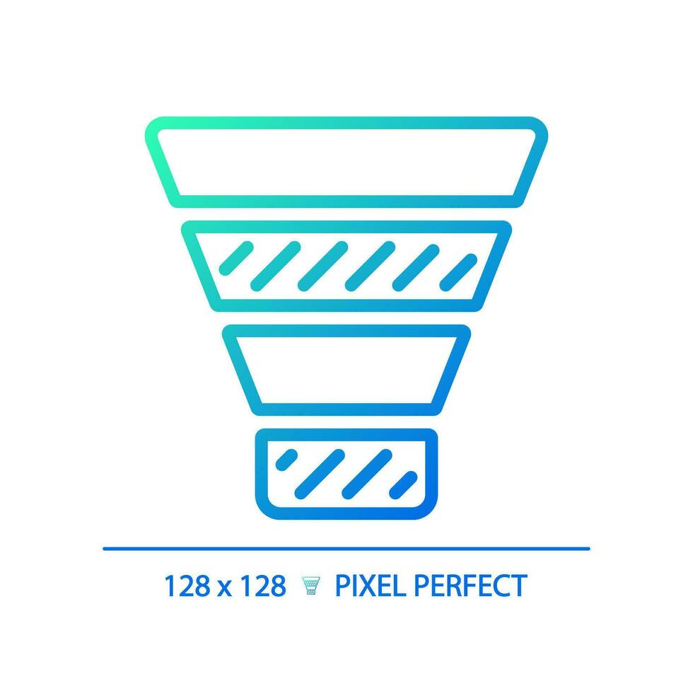 Funnel chart gradient linear vector icon. Lead generation. Marketing research. Conversion optimization. Thin line color symbol. Modern style pictogram. Vector isolated outline drawing