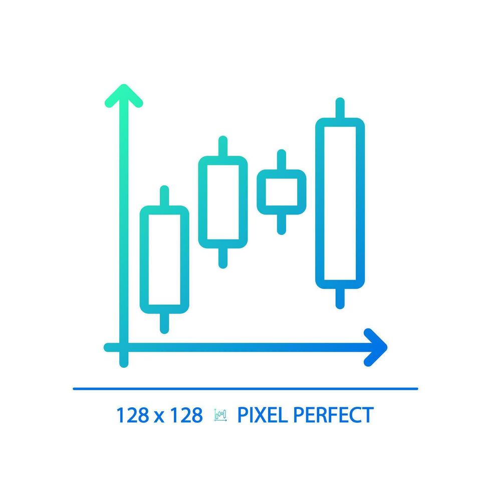 Candlestick chart gradient linear vector icon. Forex trading. Professional sales. Stock market. Financial investment. Thin line color symbol. Modern style pictogram. Vector isolated outline drawing