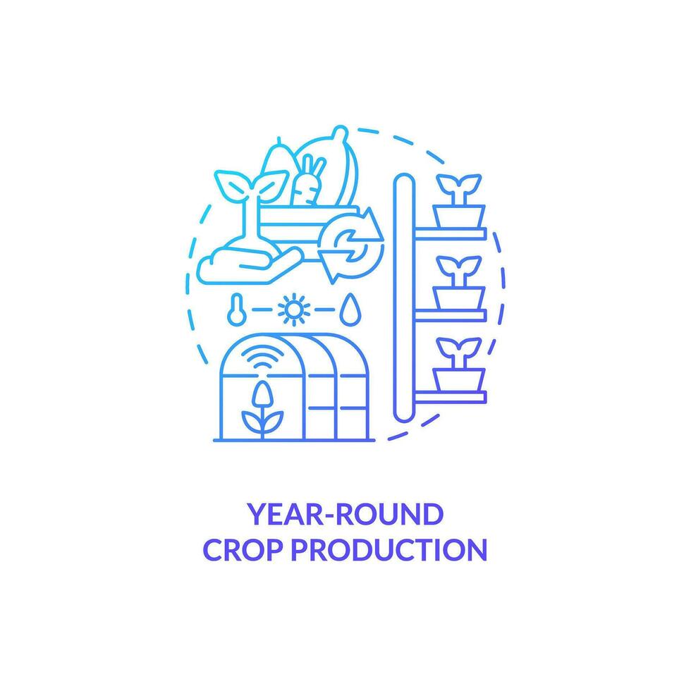 2D gradient year-round crop production icon representing vertical farming and hydroponics concept, isolated vector, thin line illustration. vector