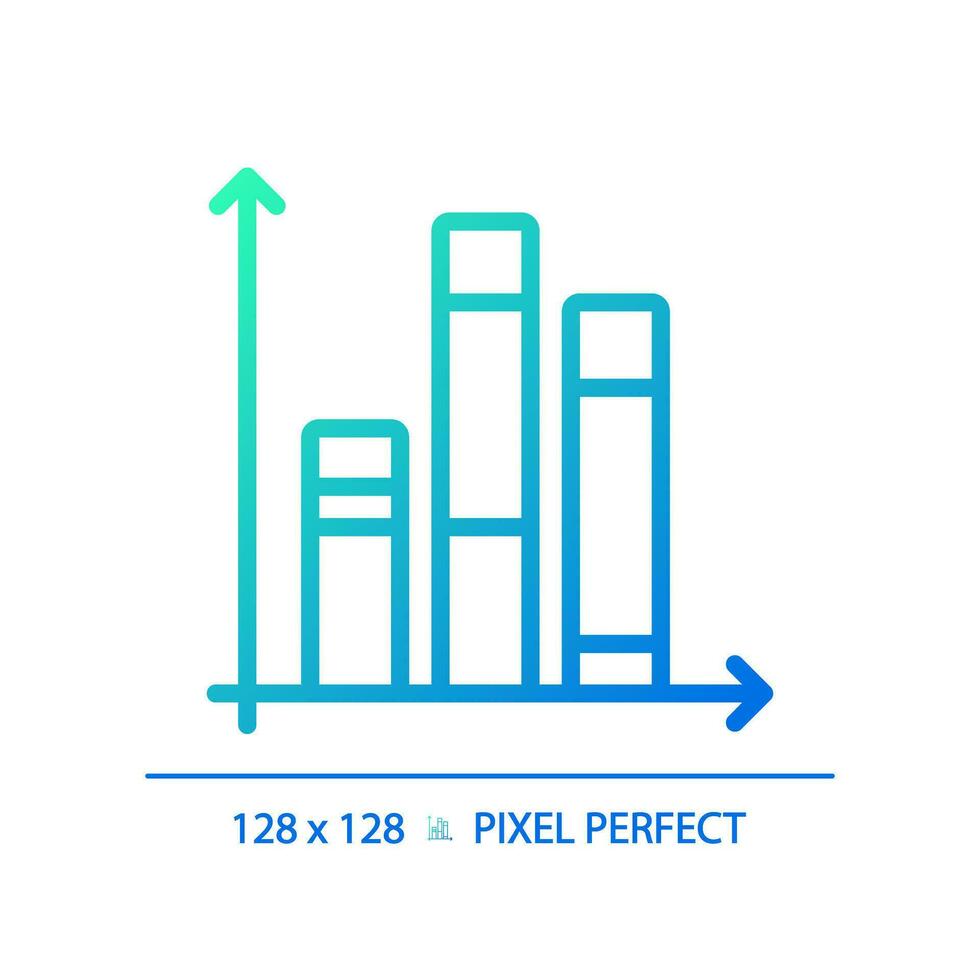 Vertical stacked column chart gradient linear vector icon. Financial performance. Bar chart. Progress tracking. Thin line color symbol. Modern style pictogram. Vector isolated outline drawing