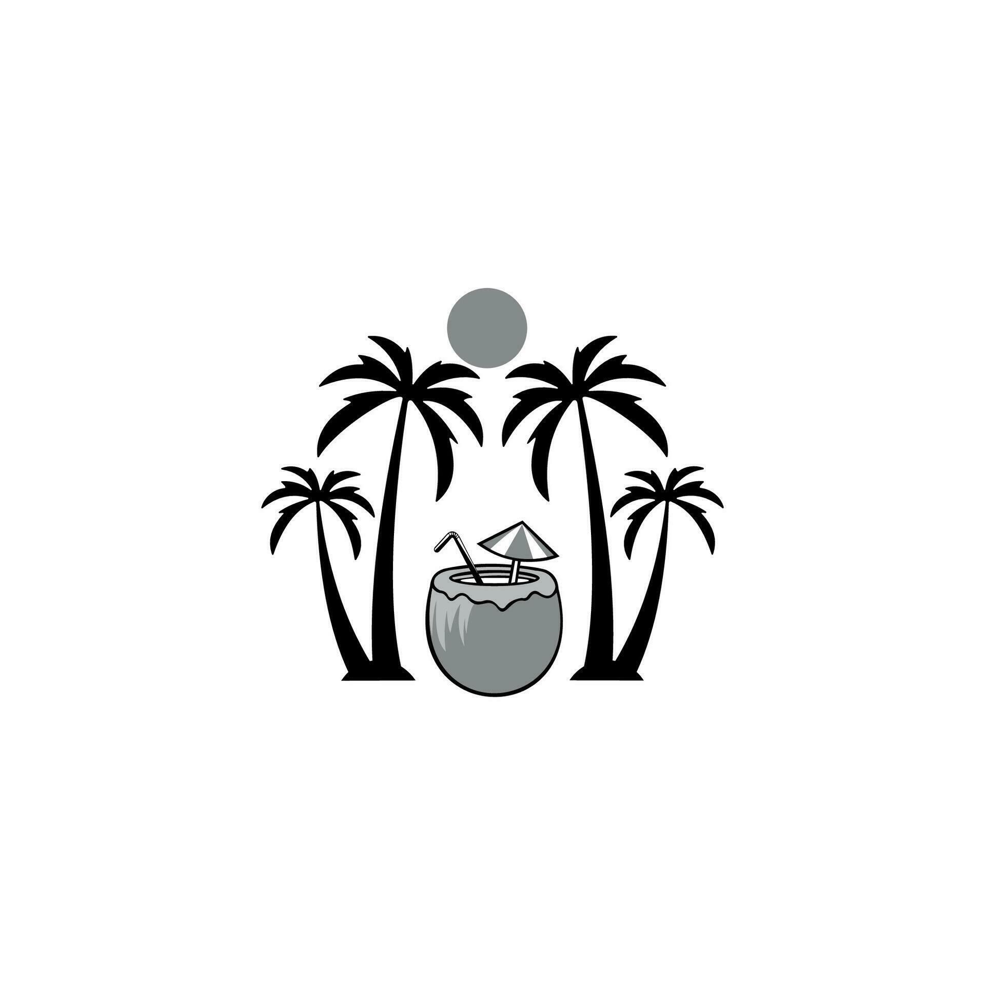 Coconut beach silhouette Logo Concept. Vector Design Illustration