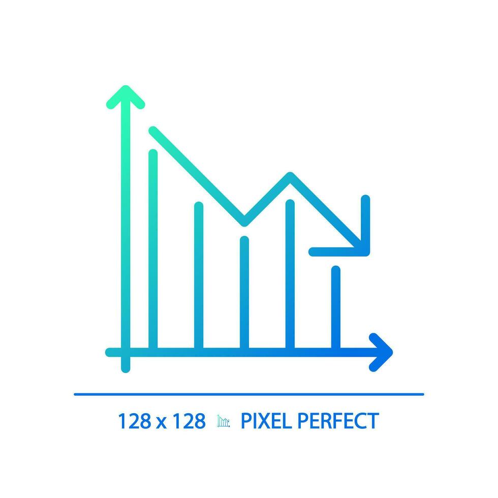 Decrease graph gradient linear vector icon. Arrow going down. Money diagram. Economic crisis. Recession business. Thin line color symbol. Modern style pictogram. Vector isolated outline drawing