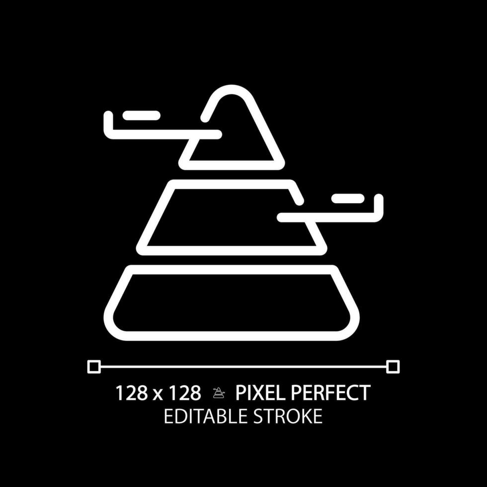 Pyramid chart white linear icon for dark theme. Population demographic. Triangle chart. Hierarchical structure. Social study. Thin line illustration. Isolated symbol for night mode. Editable stroke vector