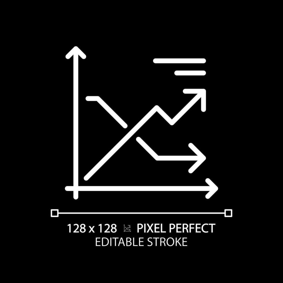 Line chart white linear icon for dark theme. Financial data. Market trend. Sales report. Two arrows. Data presentation. Thin line illustration. Isolated symbol for night mode. Editable stroke vector