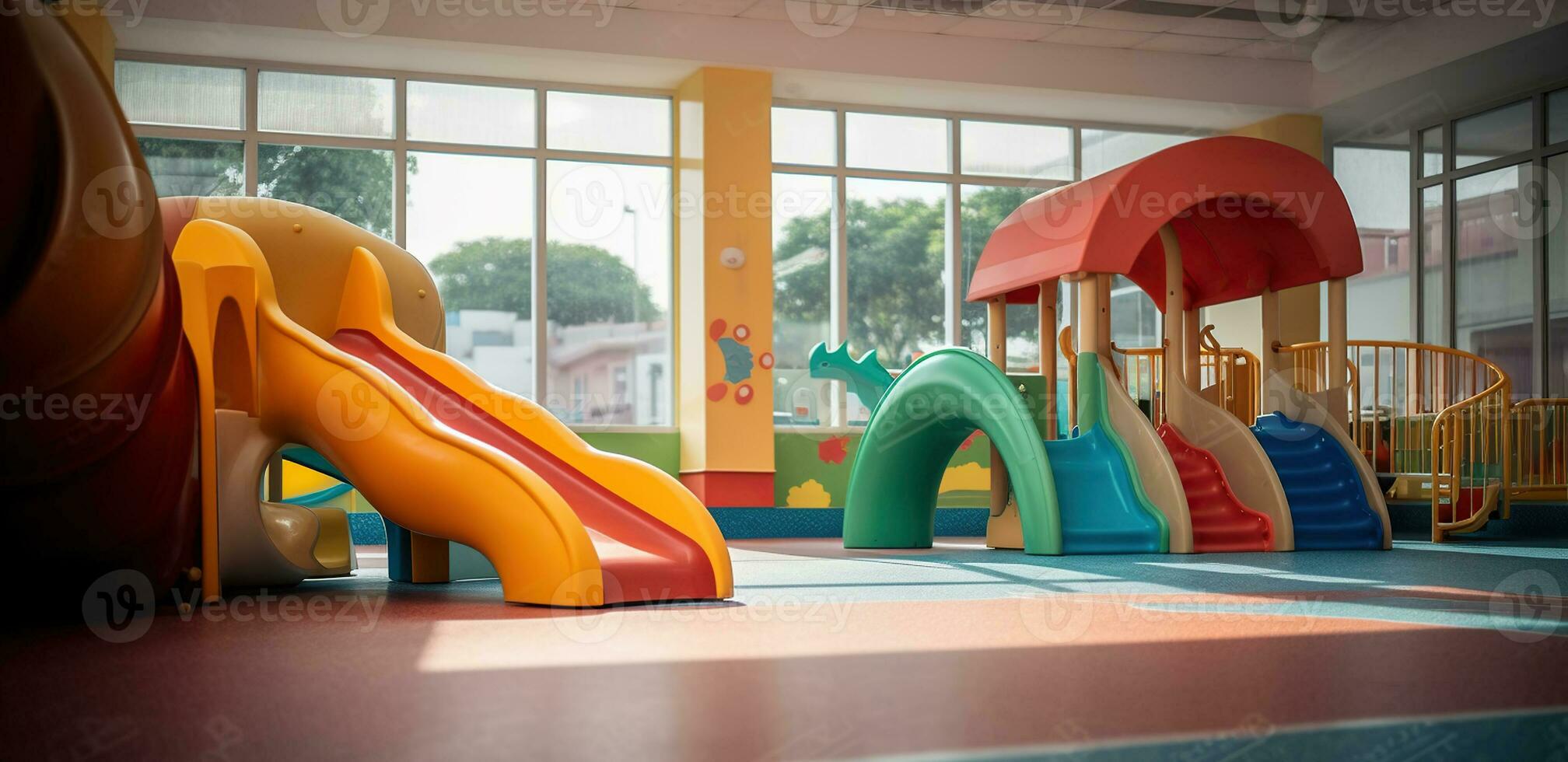 Playground kid zone in a school. Generative AI photo
