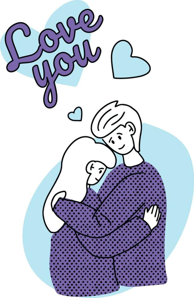 couple hugs and loves each other. Illustration, postcard, banner, gift. Vector cute simple postcard.