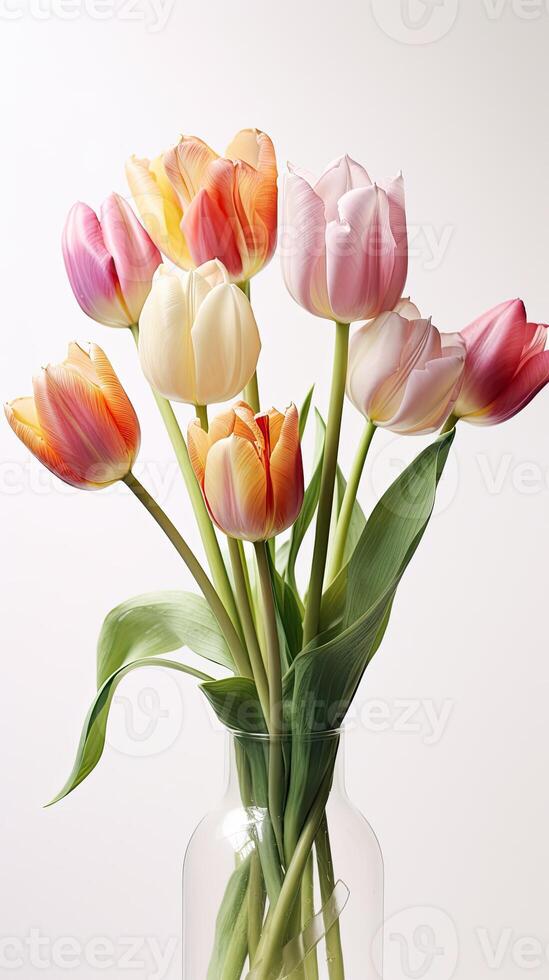 a vase filled with lots of tulip flowers photo