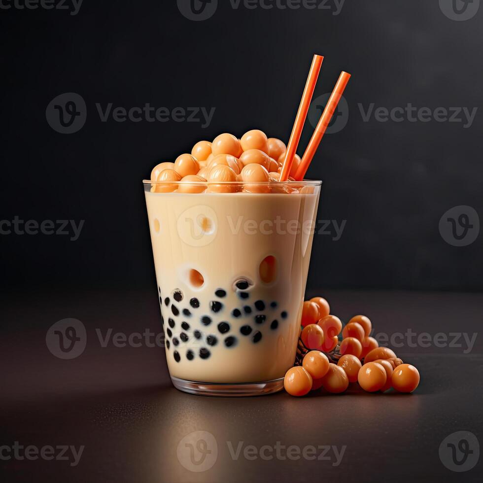 a cup of coffee with orange straws photo